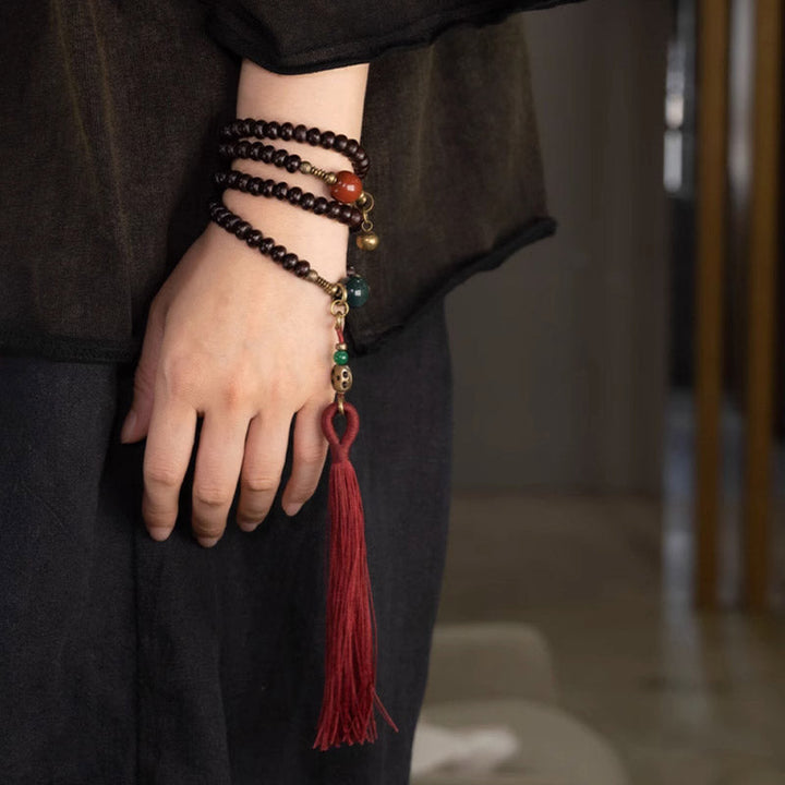 Mala 108 Perlen Bodhi Armband Stärke Roter Quaste Handgelenk