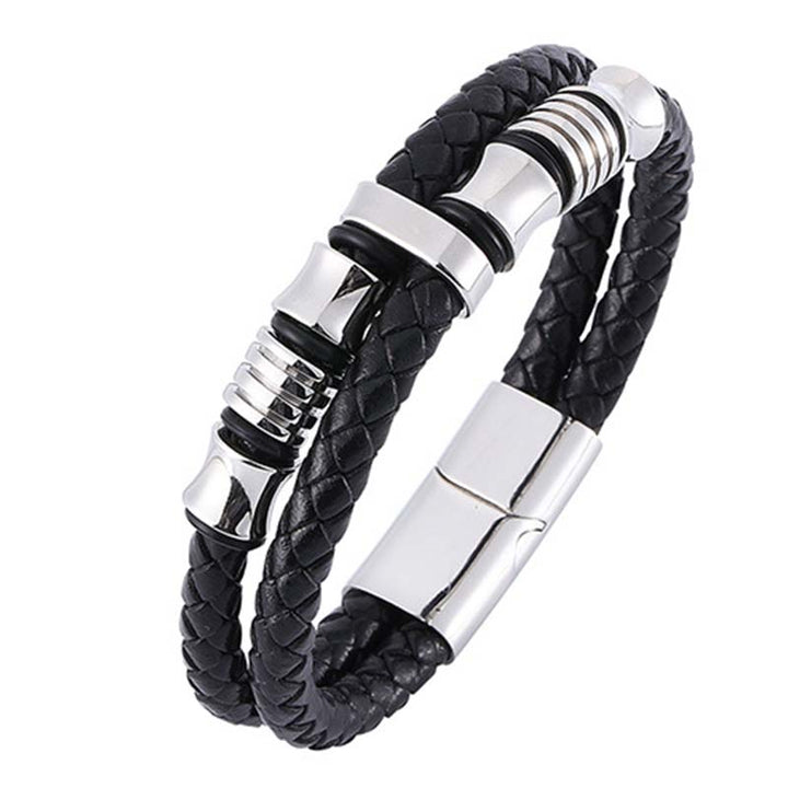 Schwarzes Leder Armband Weave mit silbernen Verschluss Herrenschmuck