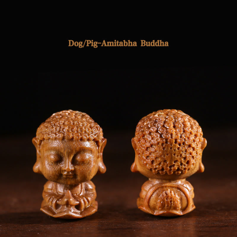 Figur Buddha Sandelholz Lotus Tierkreis Hund/Schwein – Amitabha Buddha