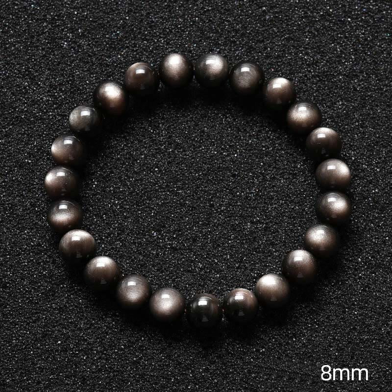 Obsidian Armband Silber – Schutz schwarze Perlen Flachaufnahme Nahaufnahme glänzend