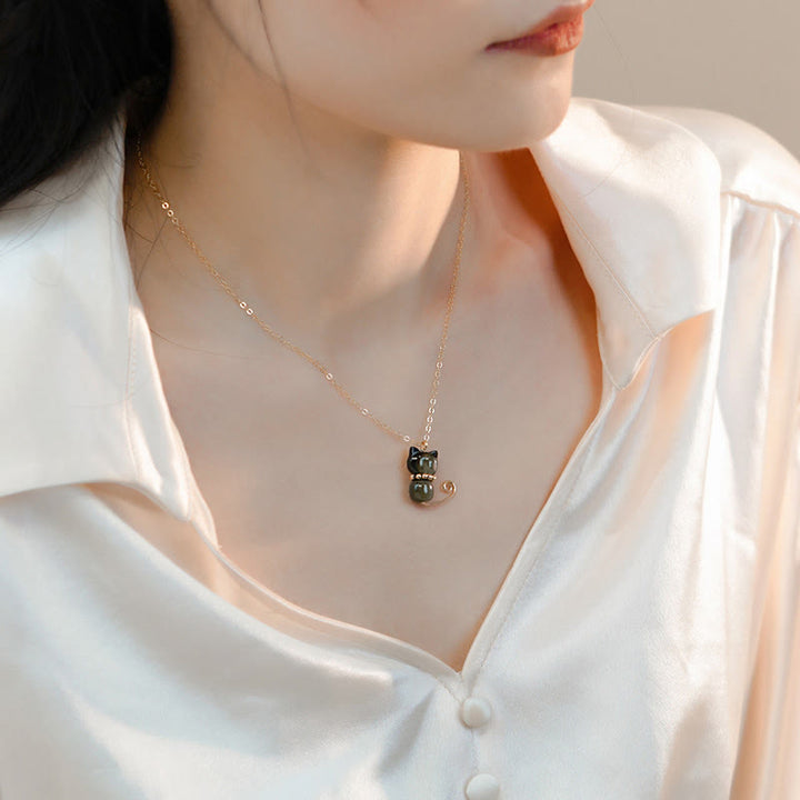 Kette Hetian-Jade Glückskatze Glück gold Anhänger