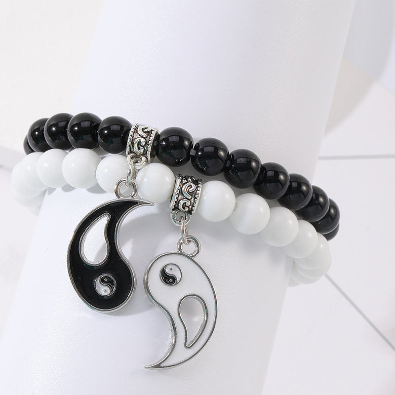 Yin Yang Armband Schwarzer Onyx Weiß Perlen Partnerarmband Schutz