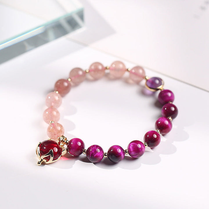 Armband Erdbeerquarz Pixiu – Liebe mit rosa und magenta Steinen