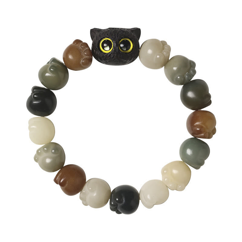 Armband Bodhi Ebenholz Katze mit bunten Naturstein Perlen elastisch