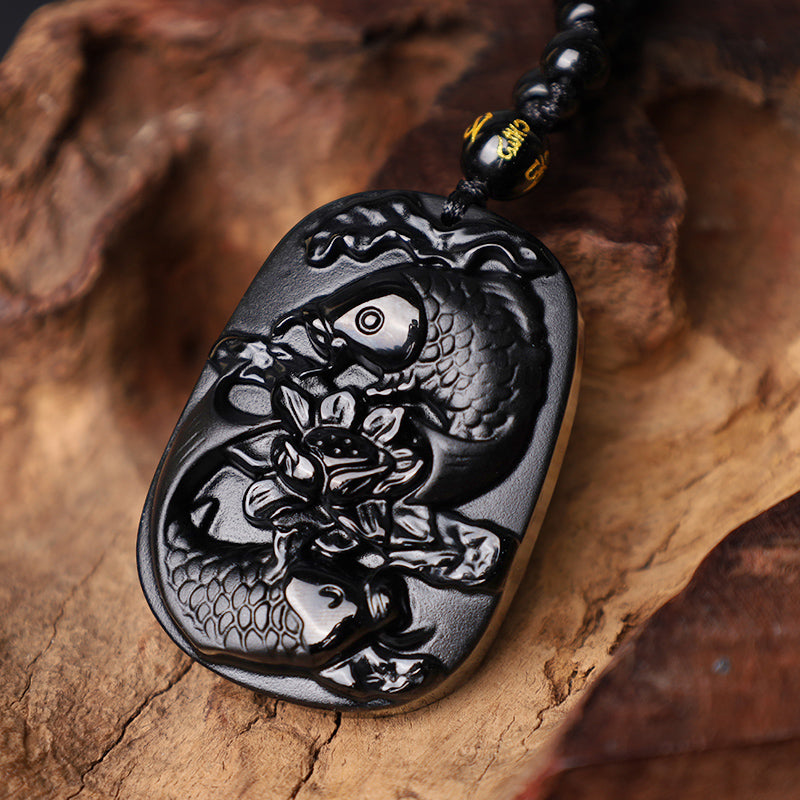 Obsidian Kette Koi Natur Kraft Glück