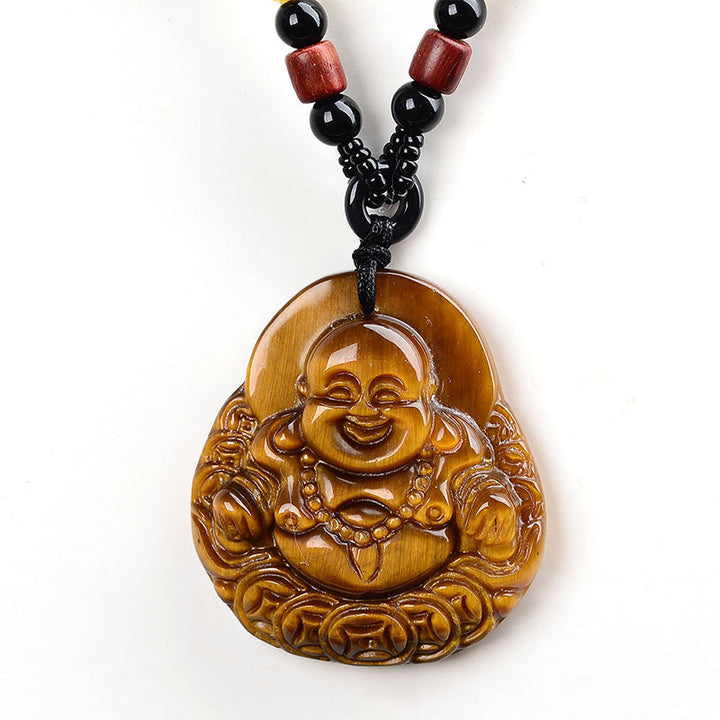 Kette Tigerauge lachender Buddha Segen Naturstein Anhänger