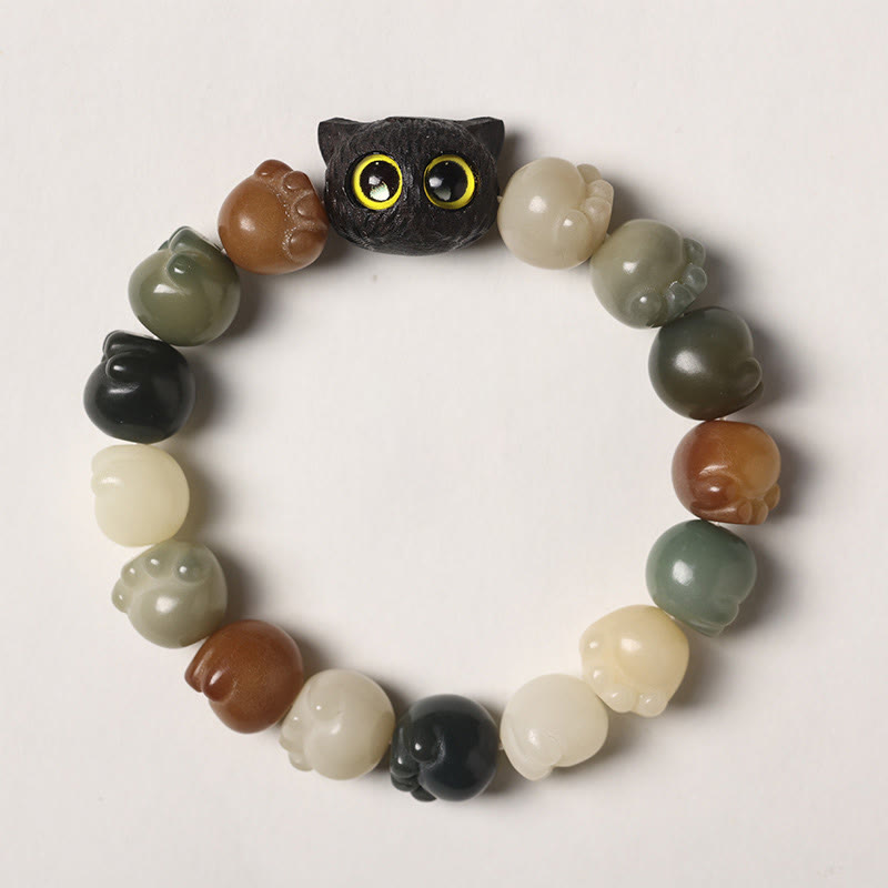 Armband Bodhi Ebenholz Katze mit Natursteinen Glück Liebe elastisch