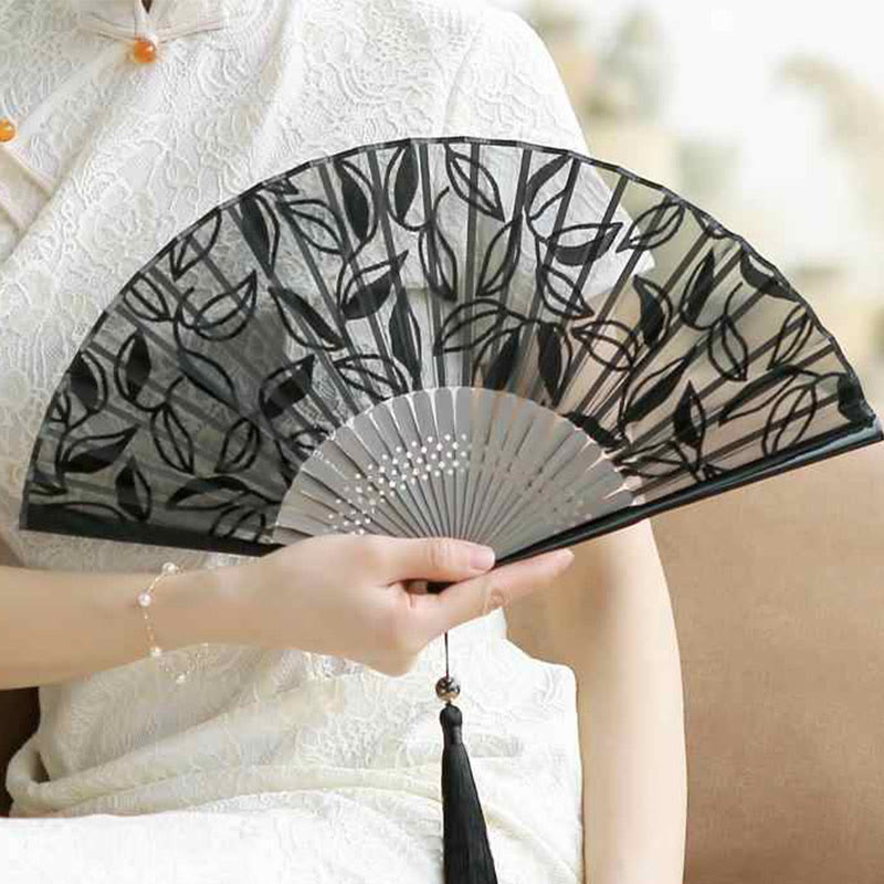 Designer Handfächer Blätter Blüten Seide Bambus
