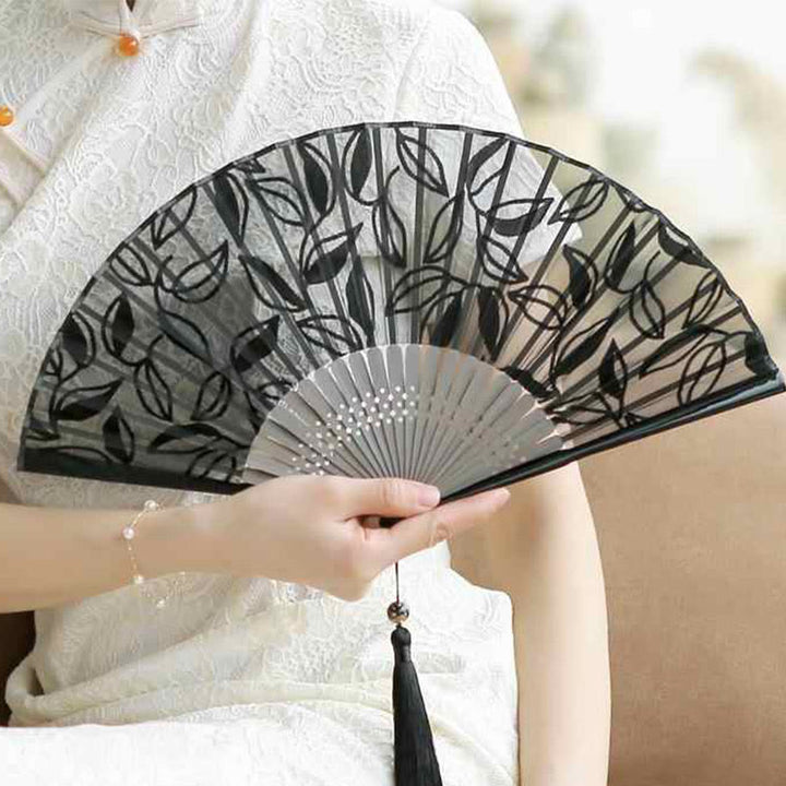 Designer Handfächer Blätter Blüten Seide Bambus