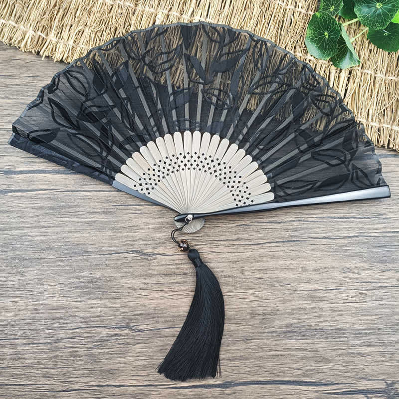 Designer Handfächer Blätter Blüten Seide Handarbeit