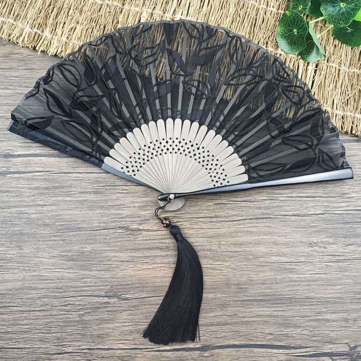 Designer Handfächer Blätter Blüten Seide Handarbeit