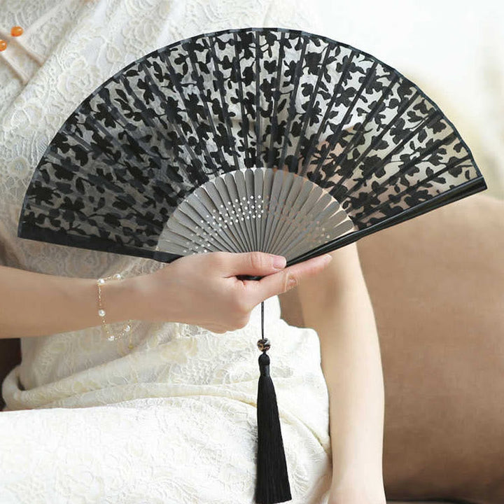 Designer Handfächer Blätter Blüten Seide