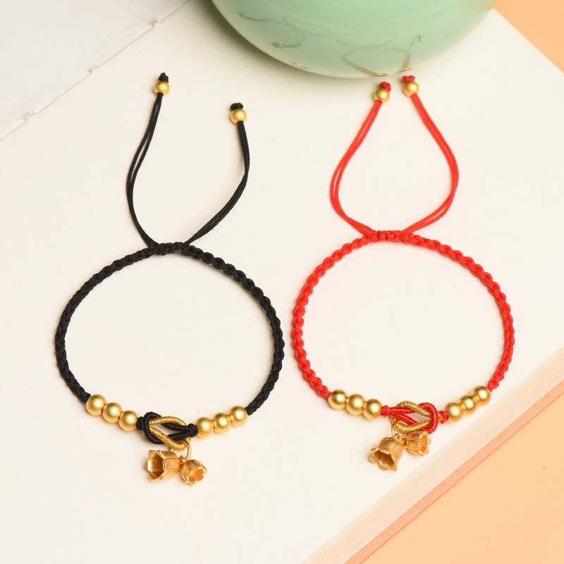Rotes und schwarzes Armband Schutz Glück Segen mit goldenen Perlen