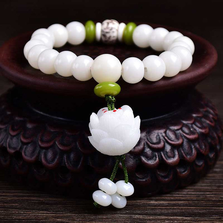 Armband Bodhi Samen Lotus Glück Weiß