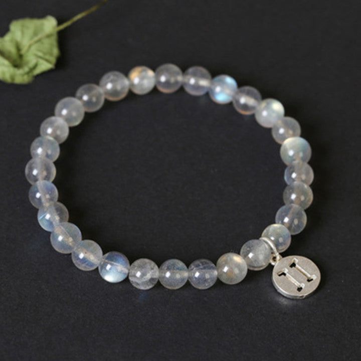 Armband Mondstein Mond mit Zwillinge Charm Naturstein elastisch