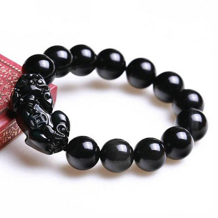 Armband Feng Shui Pixiu Schwarzer Obsidian "Wohlstand"