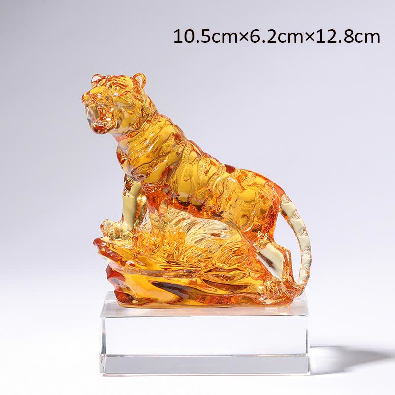 Figur Tiger Liuli Kristall Schutz Gold mit Sockel