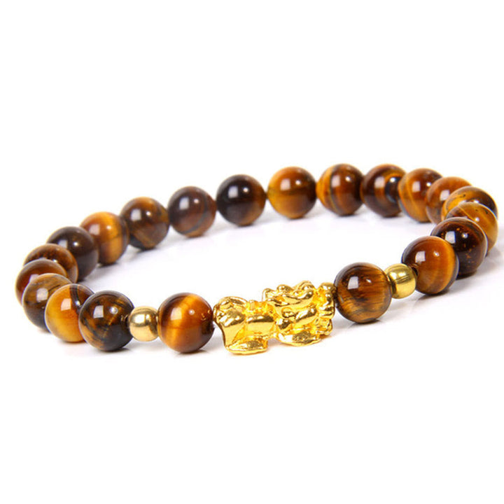 Armband Obsidian Pixiu Tigerauge goldene Pixiu Perlen Glück Wohlstand Naturstein