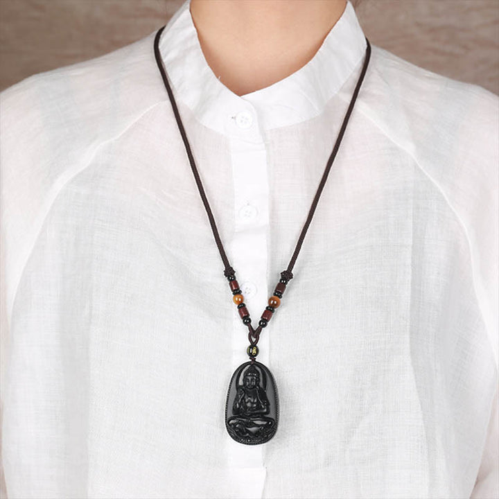 Anhänger Kette Buddha Obsidian Geburtsbuddha Schmuck