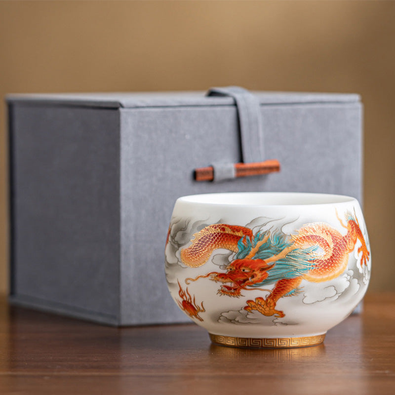 Teetasse Porzellan Drachen Phönix Roter Drache 175ml Geschenkbox
