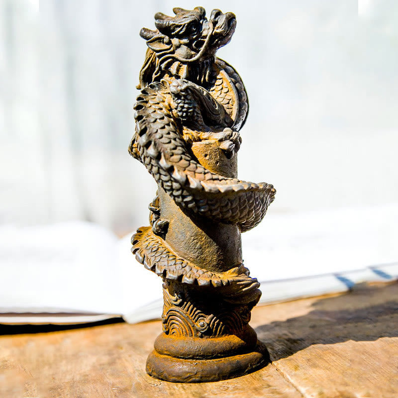 Drache Figur Säule Deko Glücksbringer