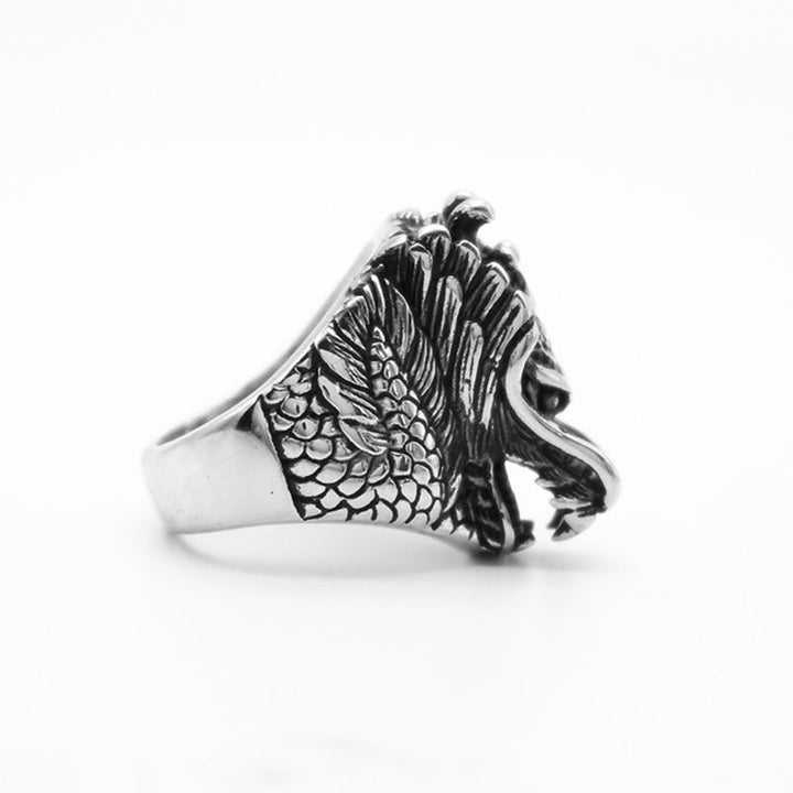 Ring Titanstahl Drachen – Harmonie Silber Schutz Glück Fengshui