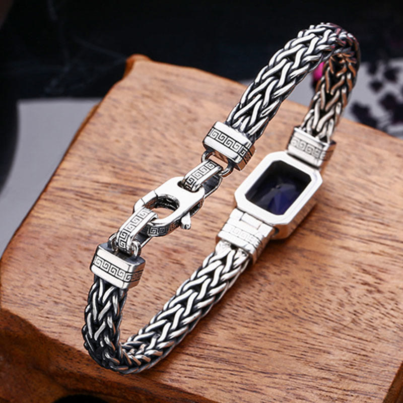 Armband Drachen Heilung Wohlstand Silber geflochten Onyx Holzblock Schmuck Detail
