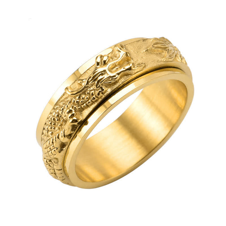 Ring Drachen Titanstahl Gold getragen Fengshui Glück Reichtum