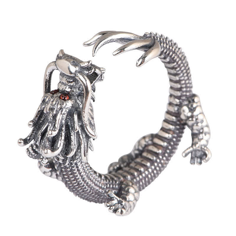 Drachen Ring 925 Silber mit roten Augen Glück Schutz