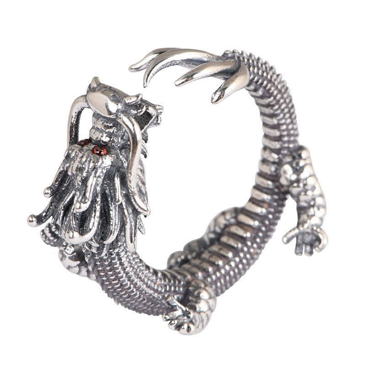 Drachen Ring 925 Silber mit roten Augen Glück Schutz