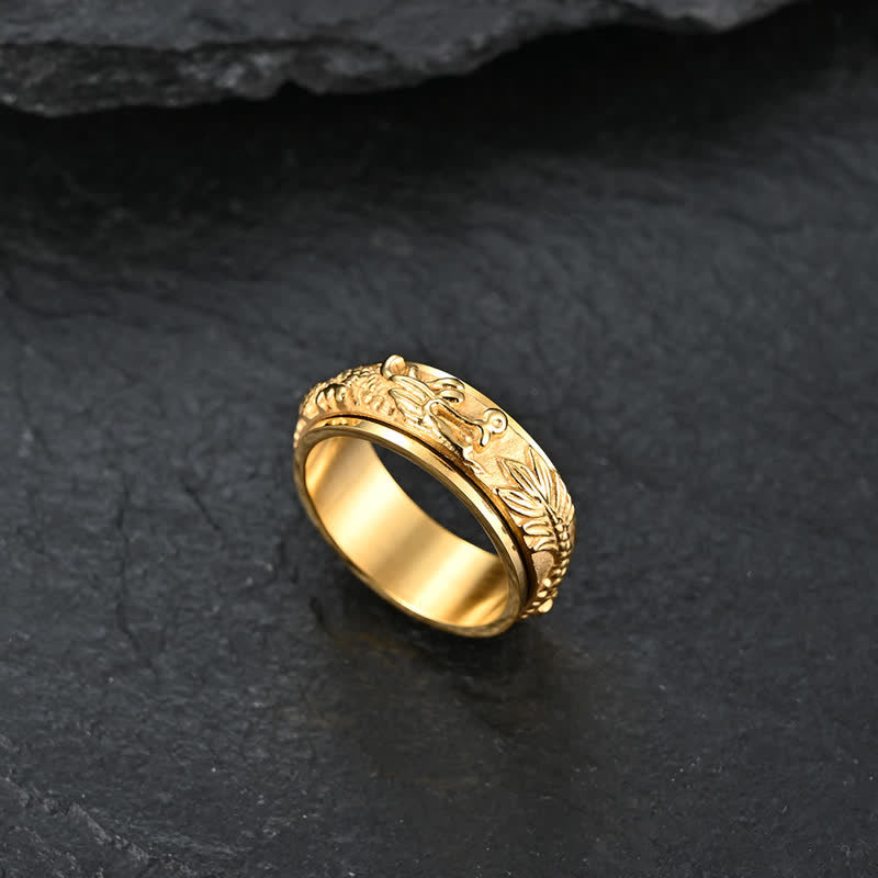 Drachen Ring aus Titanstahl Gold Feng Shui Schutz Glück