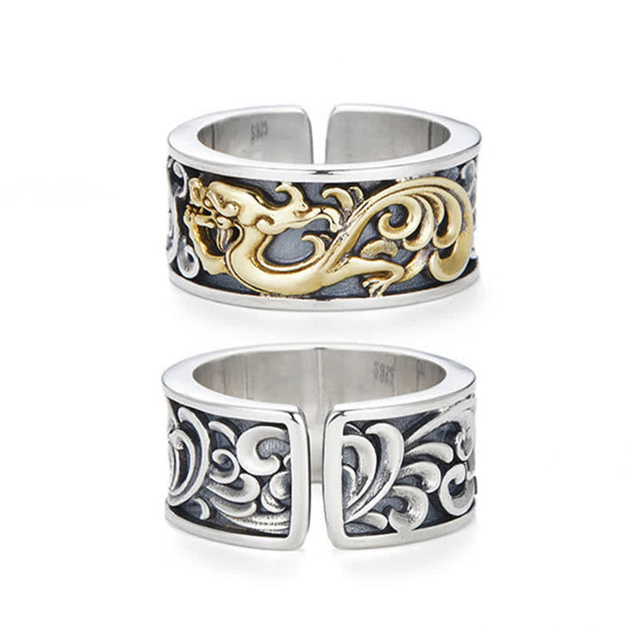 Kupfer Ring Drachen Blüte Fengshui verstellbar elegantes Ornament Stärke Amulett