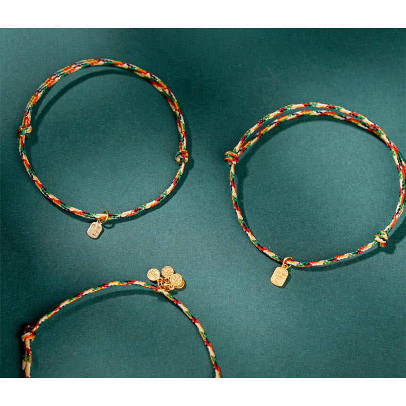 Armband Fu-Zeichen Glück Frieden Energie bunte Kordel Gold Charms