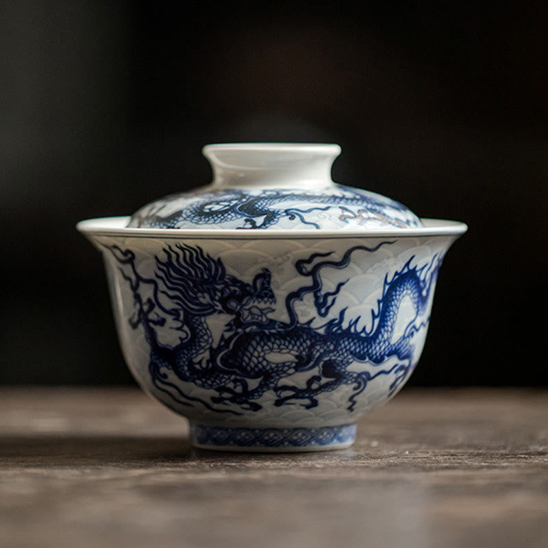 Teetassen Porzellan Drache Blau Cup With Lid 180ml