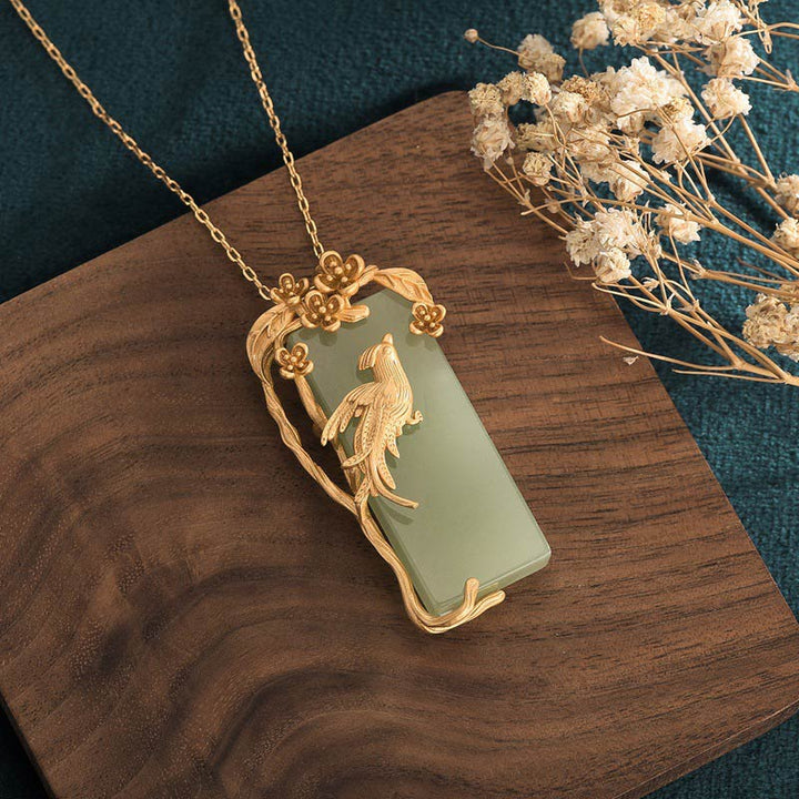 Kette Grüner Aventurin Jade Anhänger Gold Phönix Naturstein