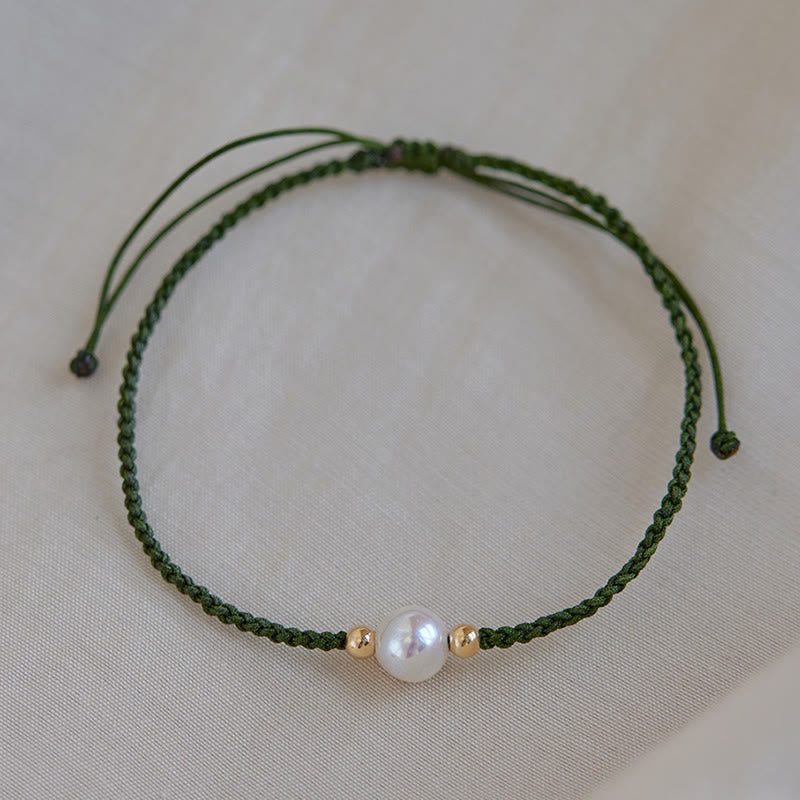 Grünes geflochtenes Armband Naturperle mit Glück Energie Schmuck