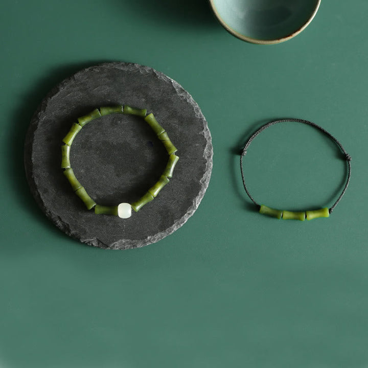 Jade Bambus Armband grün Naturstein Glück Fülle elastisch Perlen