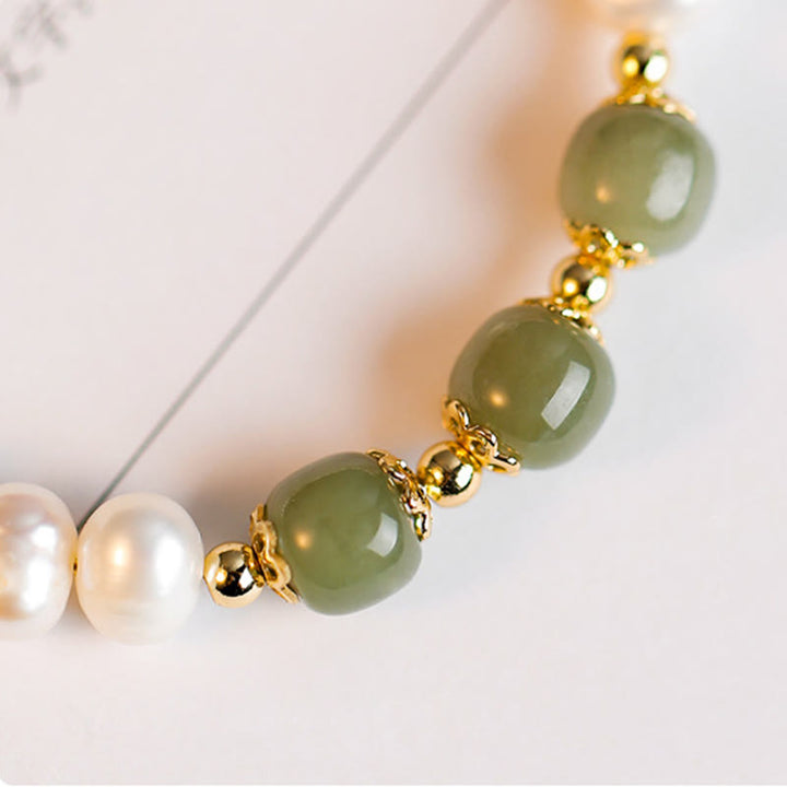 Armband Weiße Jade Cyan Jade grüne Perlen goldene Verzierungen elegant