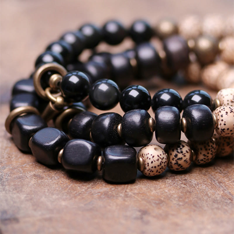Armband Schwarzer Obsidian Kupfer Perlen glänzend elastisch Naturstein Schmuck