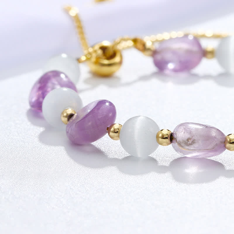 Armband Amethyst Kristall – Harmonie lila weiß Perlen Gold