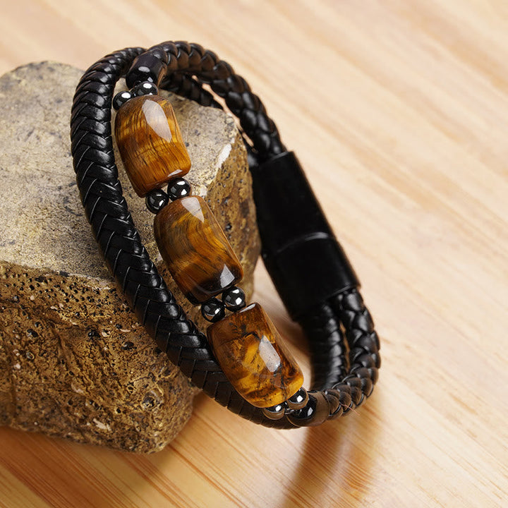 Schwarzes Armband Tigerauge Magnetisch mit braunen Steinen Naturstein