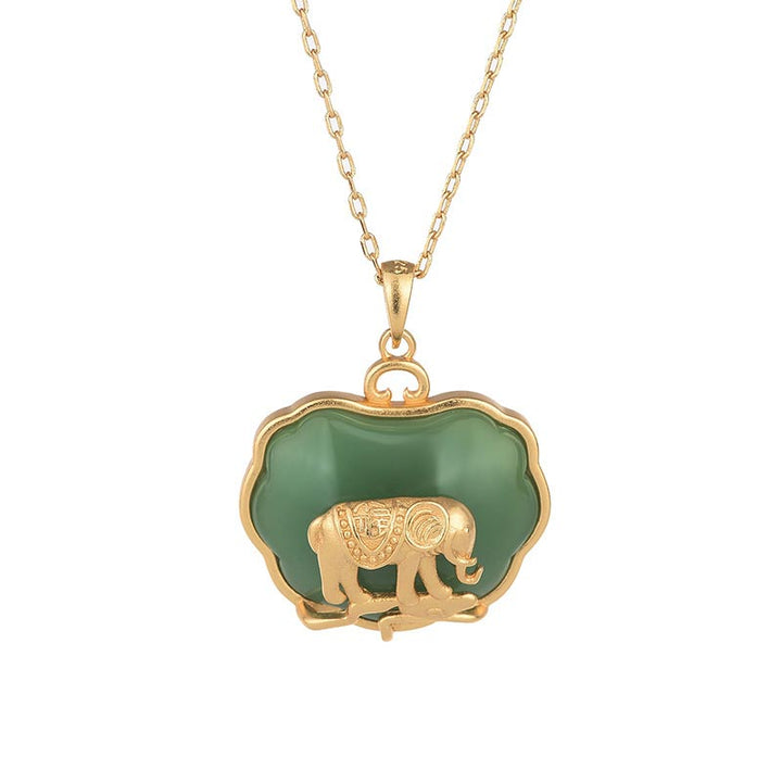 Anhänger Kette Jade Elefant Natur Heilung gold