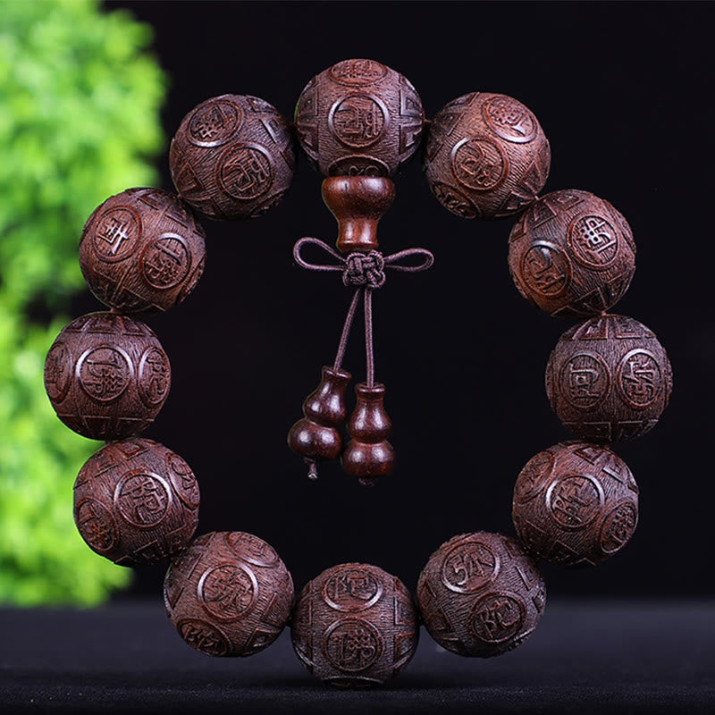 Armband Rosenholz Kupfer Chinesisches Tierkreis mit Perlen Knoten