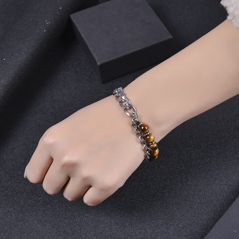 Armband Tigerauge – Stärke & Energie silberne Kette braune Perlen Handgelenk
