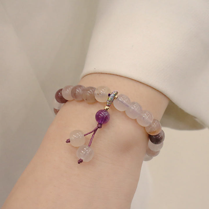 Jade Armband Wohlstand Stärke rosé Quarz Perlen Lila Stein elegant