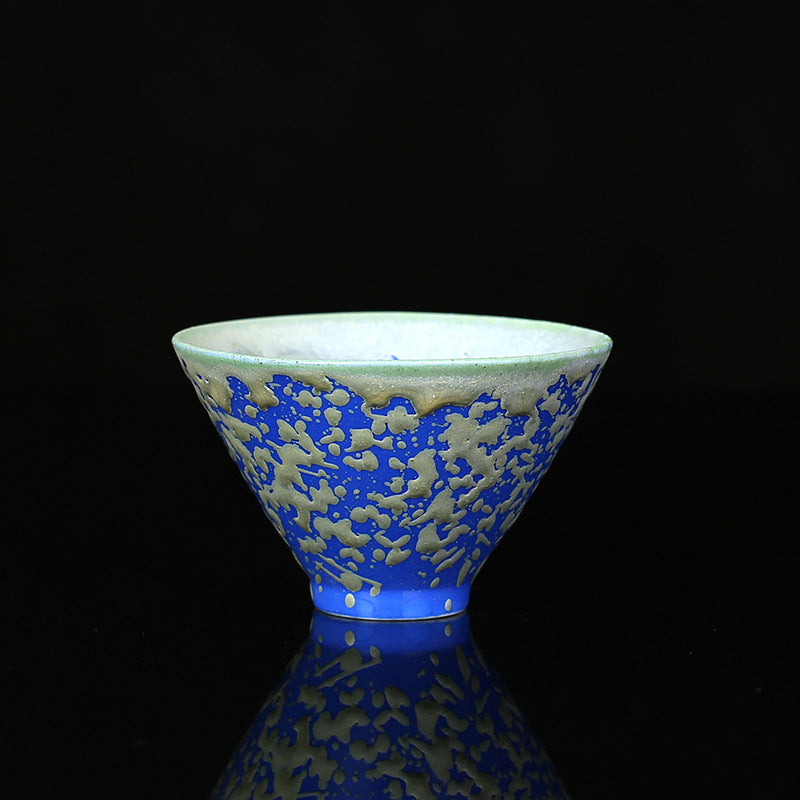 Teetasse Chinesisch Lotus Ofenwandlung Keramik Blau Klein
