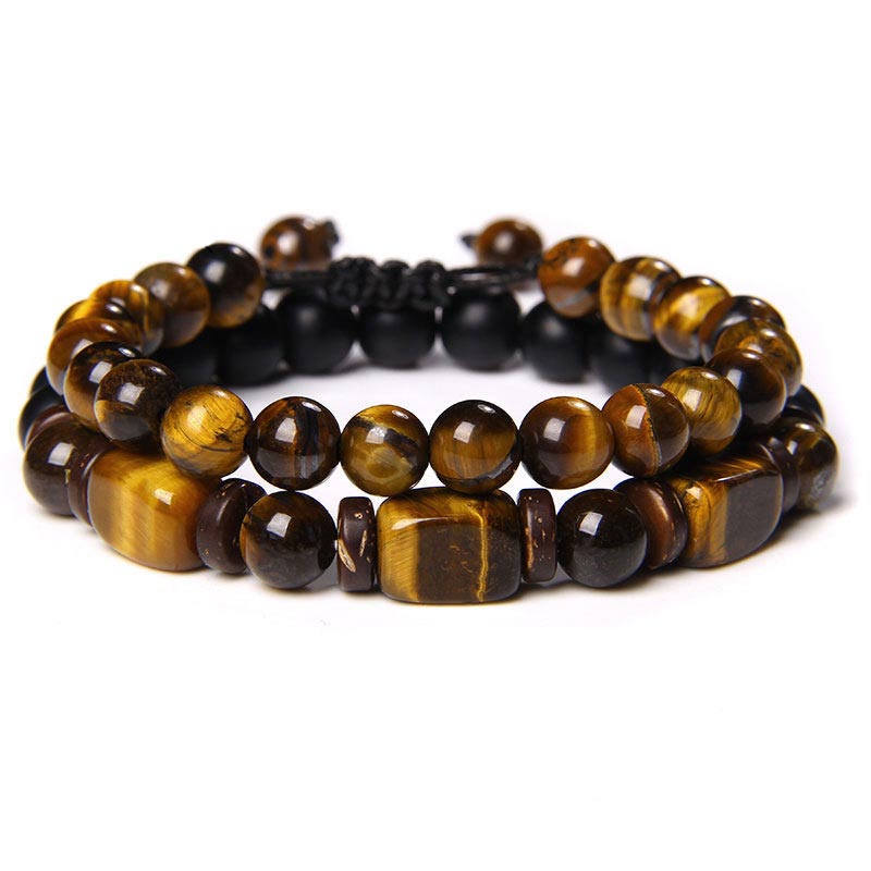 Armband Tigerauge Hämatit – Mut elastisch Naturstein braun schwarz glänzend