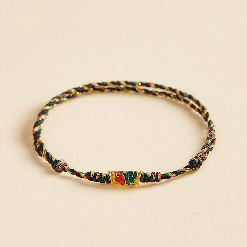 Armband Koi Fisch – Wohlstand Energie mit buntem Garn und Perle