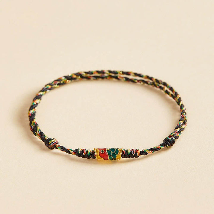 Armband Koi Fisch – Wohlstand Energie mit buntem Garn und Perle