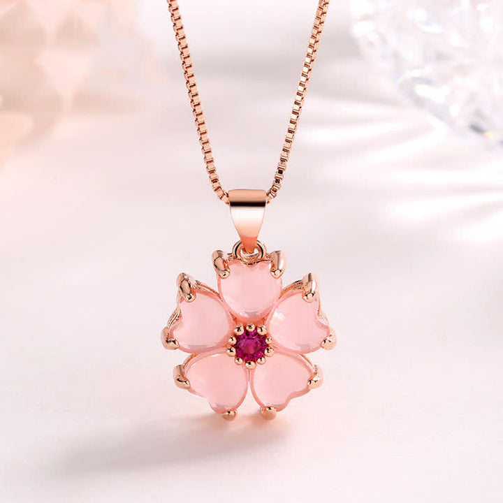 Kette Rosenquarz Blume Anhänger rosa Naturstein Liebe Harmonie